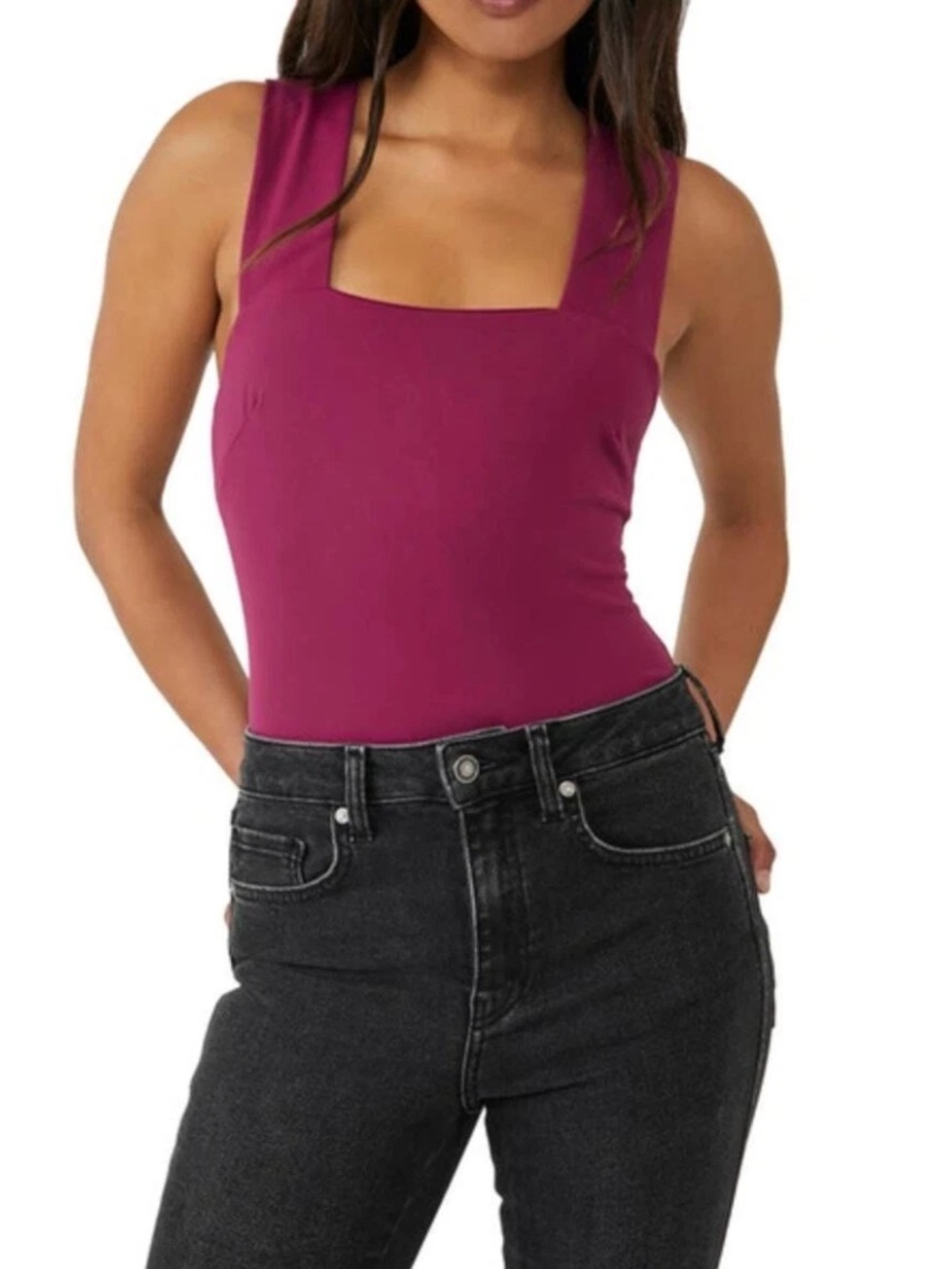 FREE PEOPLE She's So Sleek Bodysuit
Square Neck Raspberry Pink Purple Small